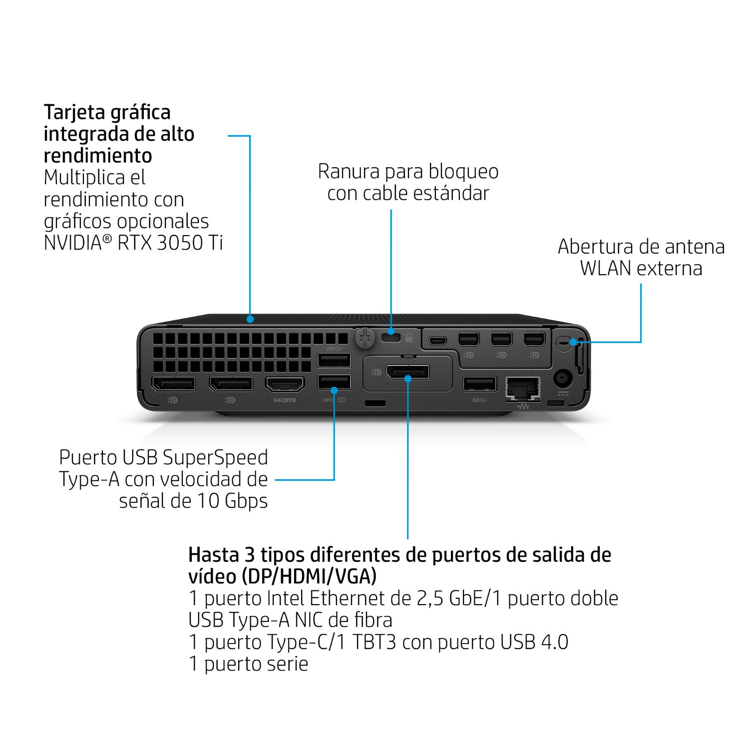 622X4ET - Ordenador HP Elite Mini 800 G9 Intel Core i7-14700 16Gb 512Gb SSD 5xUSB-C 3.2 2xDP 1xHDMI 2.1 1xRJ45 WiFi 6E Bluetooth 5.3 Ethernet Teclado+Rat�n W11P Negro (622X4ET)