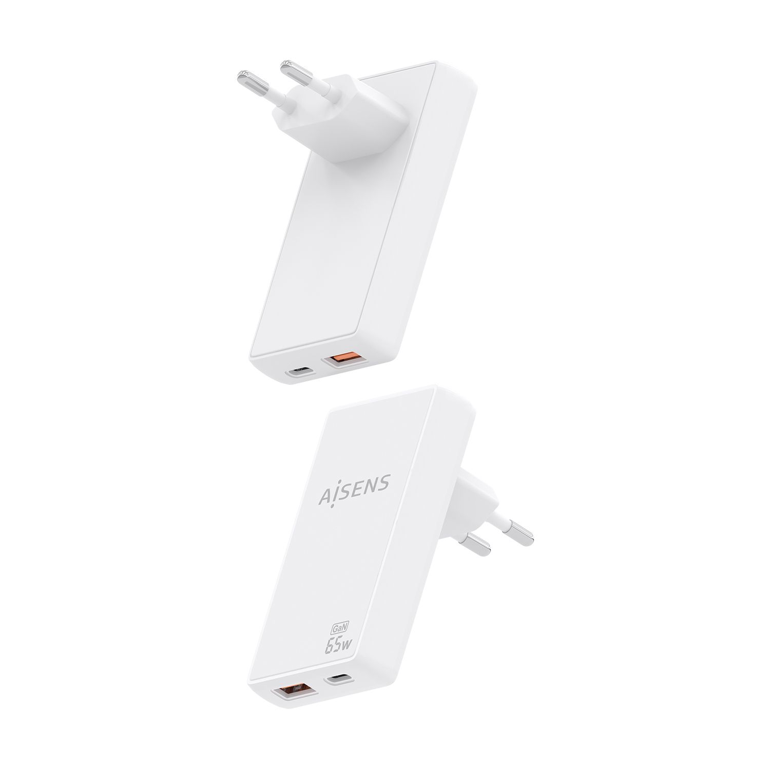 ASCH-65W2P076-W - Cargador de Pared AISENS GaN 65W PD 3.0 QC 3.0 1xUSB-A 1xUSB-C Blanco (ASCH-65W2P076-W)