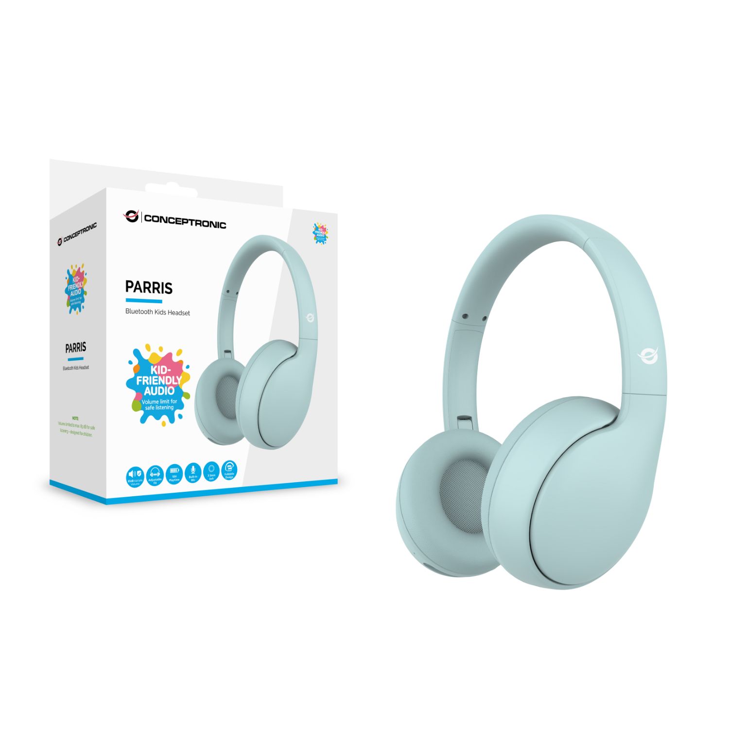 PARRIS04B - Auriculares Infantiles CONCEPTRONIC 2.0 Circumaurales Binaurales Plegables Micr�fono Integrado 3.5mm Carga USB-C Azul Claro (PARRIS04B)