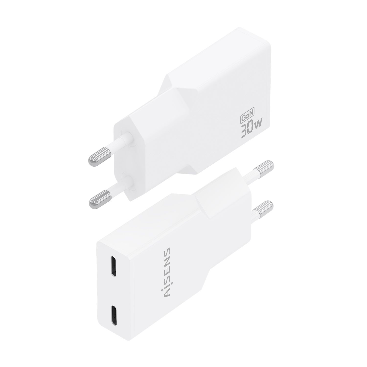 A110-1003 - Cargador de Pared AISENS Slim GaN 30W PD/QC 3.0 2xUSB-C Blanco (A110-1003)