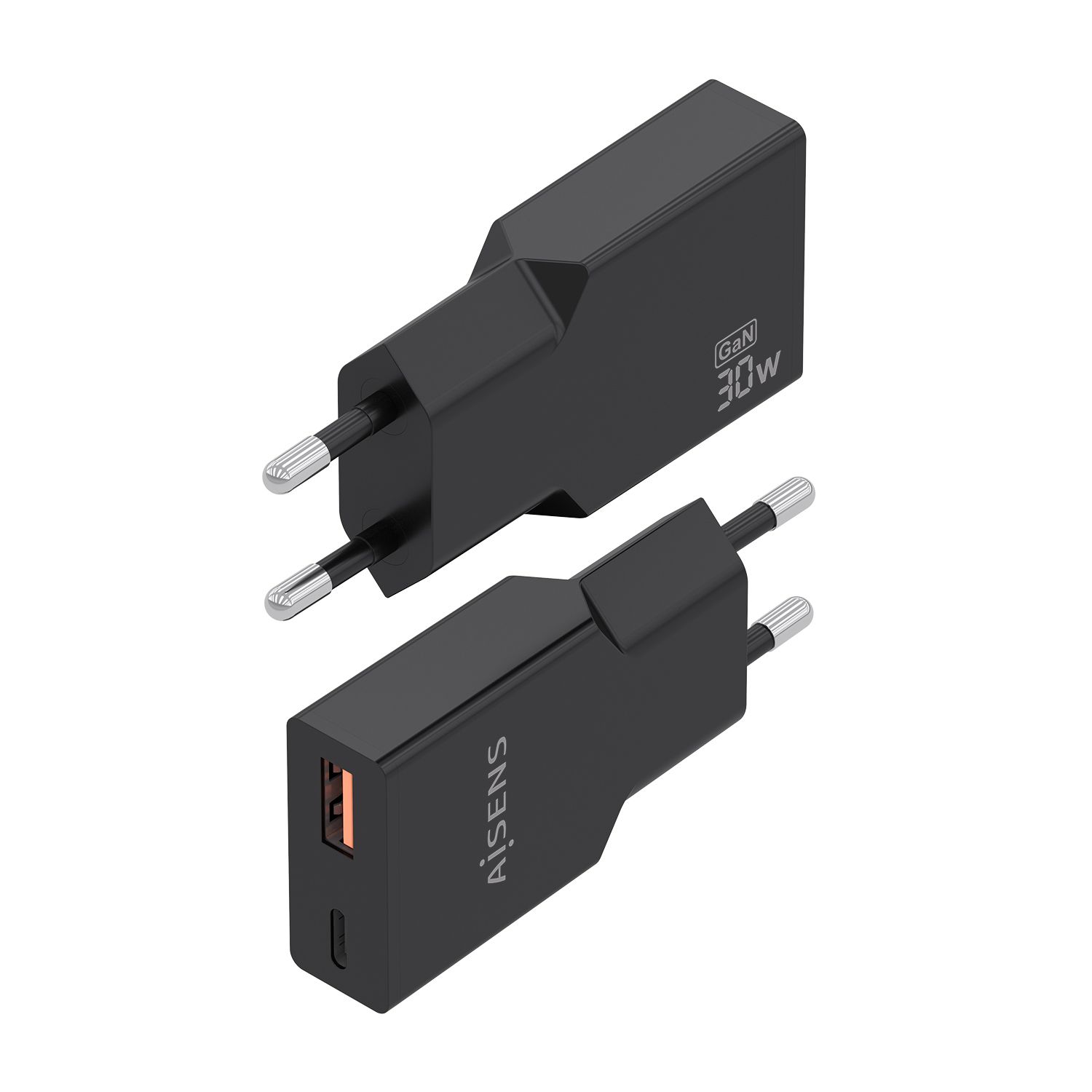 A110-1005 - Cargador de Pared AISENS Slim GaN 30W PD/QC 3.0 1xUSB-A 1xUSB-C Negro (A110-1005)