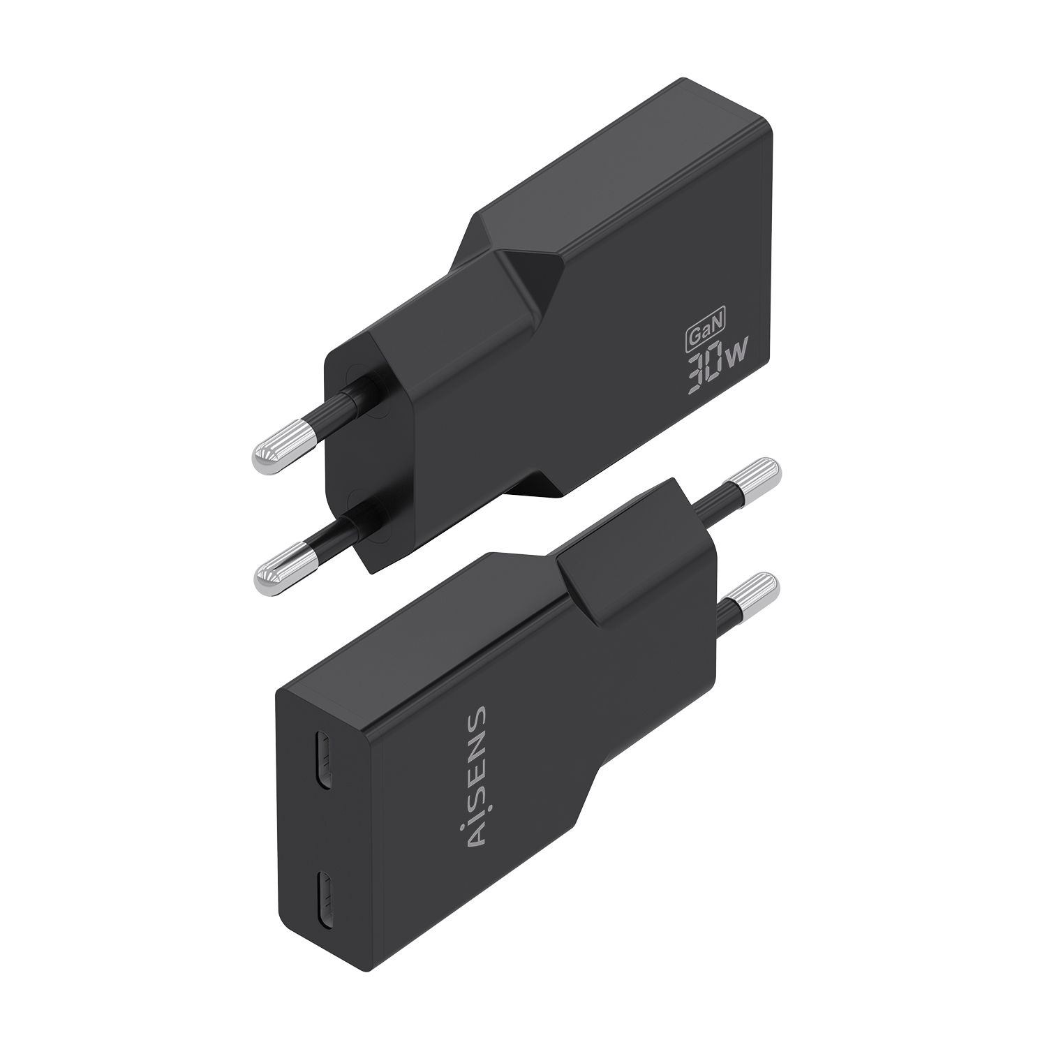 A110-1006 - Cargador de Pared AISENS Slim GaN 30W PD/QC 3.0 2xUSB-C Negro (A110-1006)