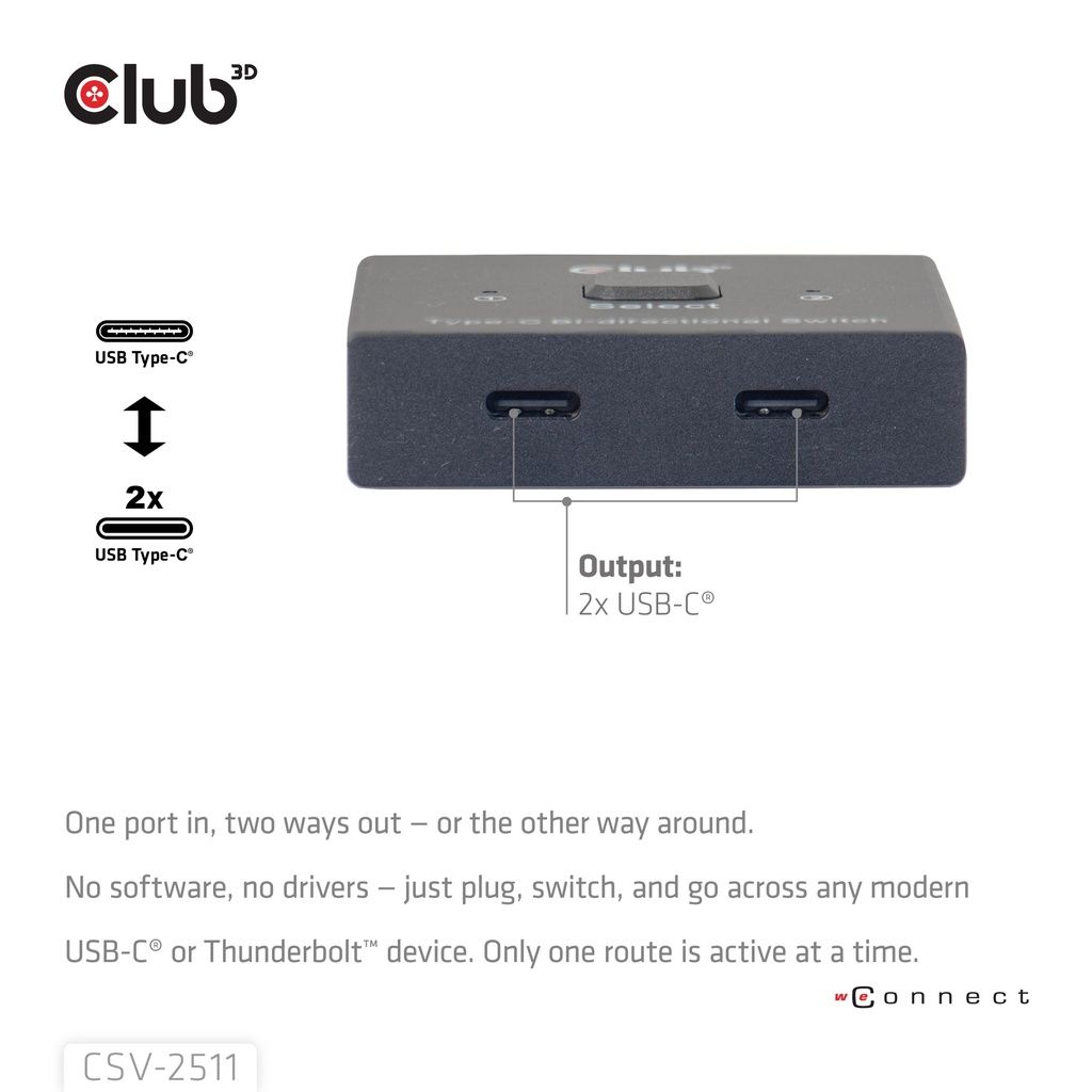 CSV-2511 - Switch Club 3D Bidireccional 8K UHD 2xUSB-C 2xDP Cable 0.5m Negro (CSV-2511)