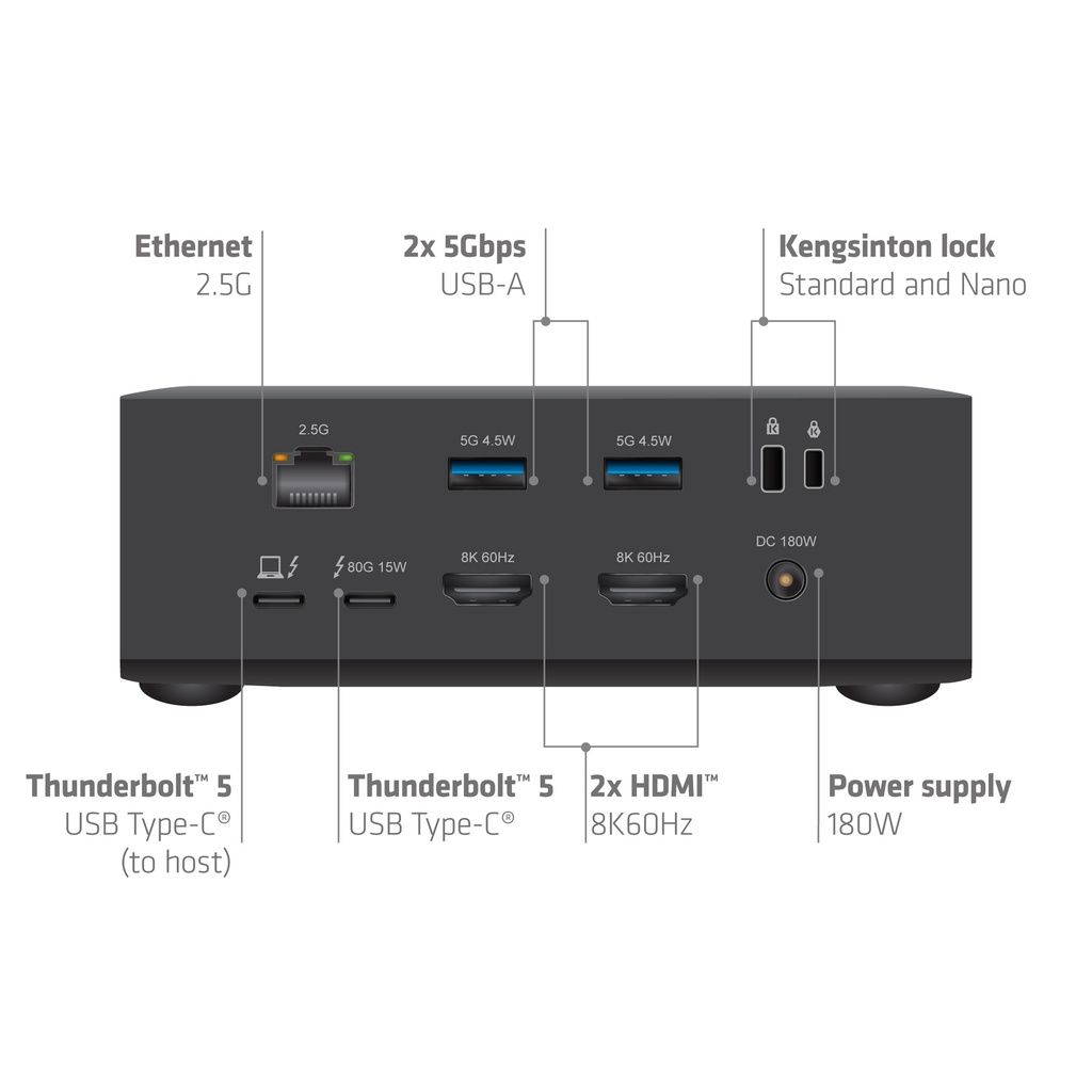 CSV-2562 - Docking Station Club 3D Thunderbolt 5 a 3xUSB 2.0/3xUSB-A 3.0/2xUSB-C 3.1 PD 140W/2xHDMI 8K UHD/1xRJ45 SSD NVMe Ethernet LAN 2.5 GbE Negro (CSV-2562)