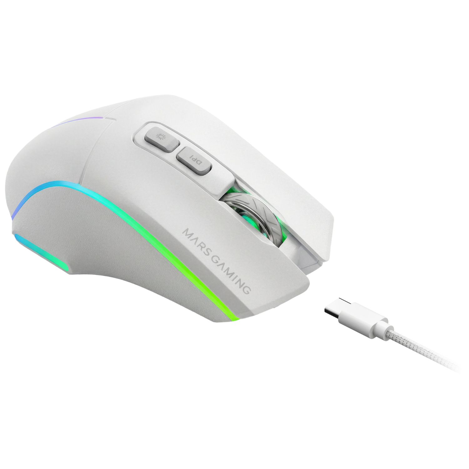 MMWVECTORW - Rat�n Mars Gaming �ptico Diestro RGB Chroma RF Wireless/Bluetooth 5.4/USB-A 12000dpi 7 Botones Cable 1.5m Blanco (MMWVECTORW)
