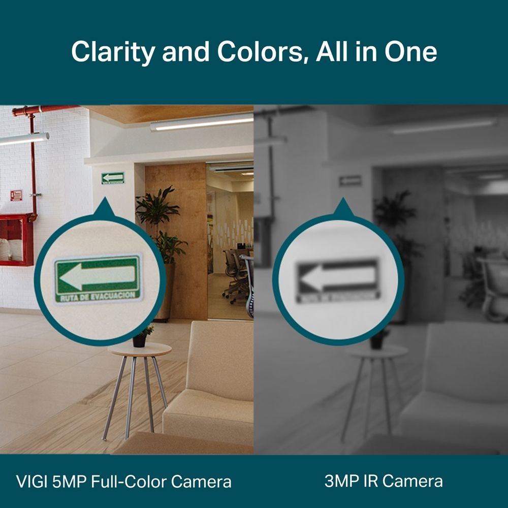 VIGI C450 - C�mara IP TP-Link Full-Color Turret 5mp Sensor CMOS 109� Micr�fono/Altavoces Integrados Ethernet Visi�n Nocturna Interior Techo Blanca/Negra (VIGI C450 2.8mm)