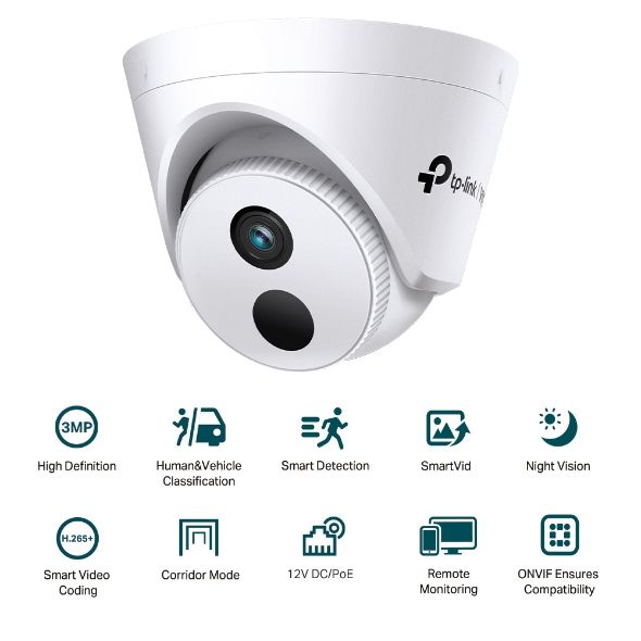 VIGI C430 2.8MM - C�mara IP TP-Link VIGI Turret 3mp Sensor CMOS Micr�fono Integrado 1xRJ45 Ethernet PoE Visi�n Nocturna Interior/Exterior Techo Blanca/Negra (VIGI C430I 2.8mm)