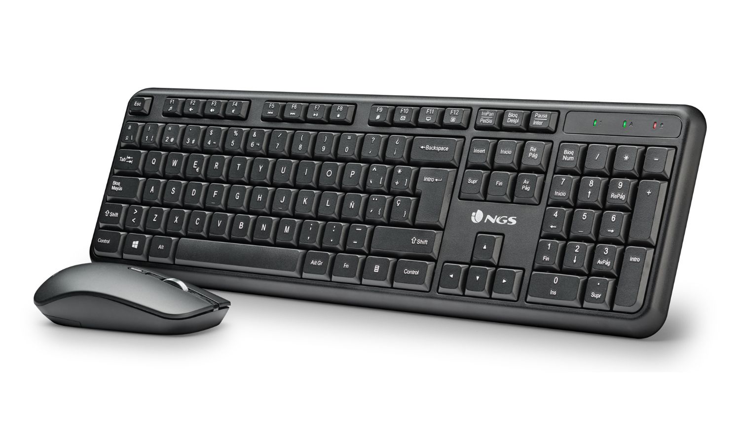 SERENITYKITSPANISH - Kit Teclado + Rat�n NGS Multidispositivo Multimedia QWERTY RF Wireless �ptico Ambidextro 1600dpi 3 Botones Negro (SERENITYKITSPANISH)