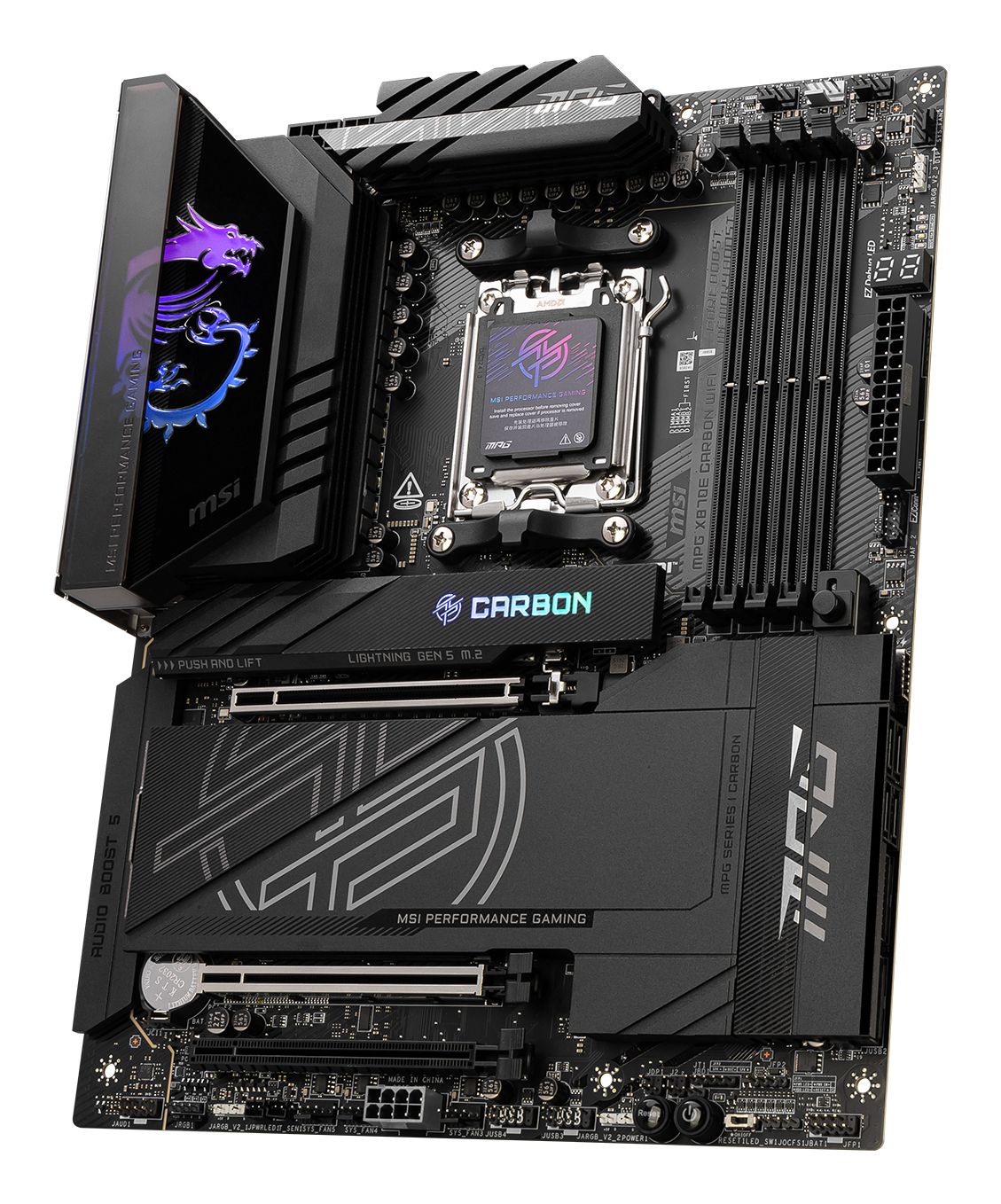 911-7E49-014 - Placa base MSI MPG X870E CARBON WIFI: (AM5) 4DDR5 M.2 SATA3 USB DP HDMI RJ45 ATX WiFi 7 Bluetooth 5.4 Ethernet 2.5 GbE (911-7E49-014)