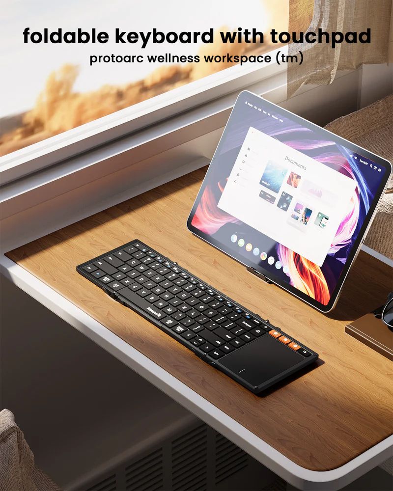 CP015113 - Teclado Plegable ProtoArc XK01TP Trackpad Bluetooth 5.1 USB-C Soporte de Tel�fono Bolsa de Viaje Negro (CP015113)