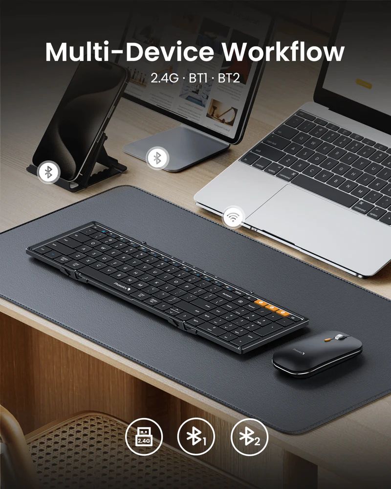 CP015223 - Kit Teclado Plegable + Rat�n ProtoArc XKM01 QWERTY 105 Teclas Bluetooth 5.1 USB-C Estuche Protector Negro (CP015223)