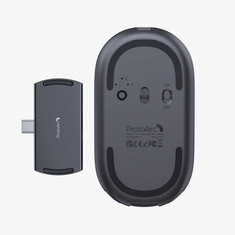 CP013076 - Rat�n ProtoArc HubMouse Inal�mbrico Bluetooth 2.4GHz USB Recargable Conexi�n Multidispositivo 3en1 Negro Metalizado (CP013076)