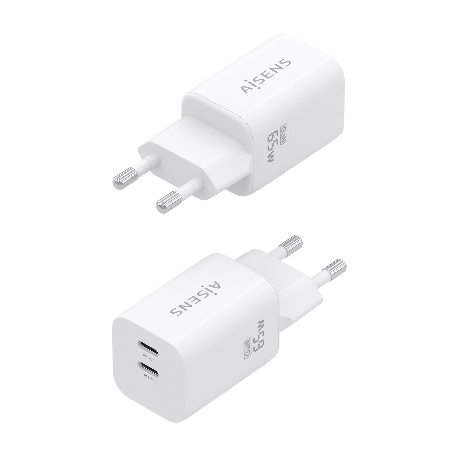 A110-1029 - Cargador de Pared AISENS GaN 65W PD 3.0 QC 3.0 2xUSB-C Blanco (A110-1029)