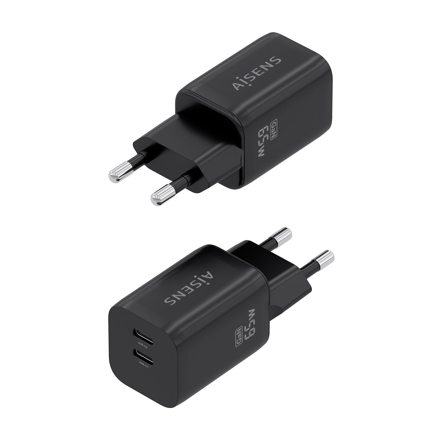 A110-1030 - Cargador de Pared AISENS GaN 65W PD 3.0 QC 3.0 2xUSB-C Negro (A110-1030)