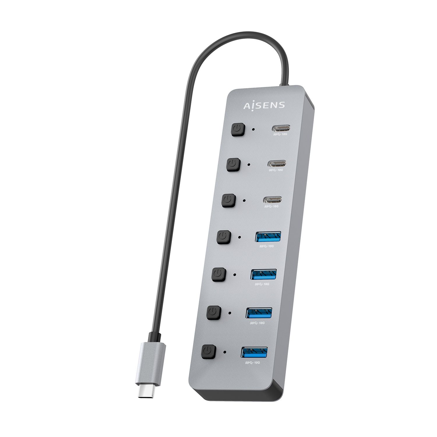 ASUC-8P044-GR - Hub AISENS USB-C 3.1 a 4xUSB-A 3.1/3xUSB-C 3.1 PD 100W 0.3m Gris (ASUC-8P044-GR)