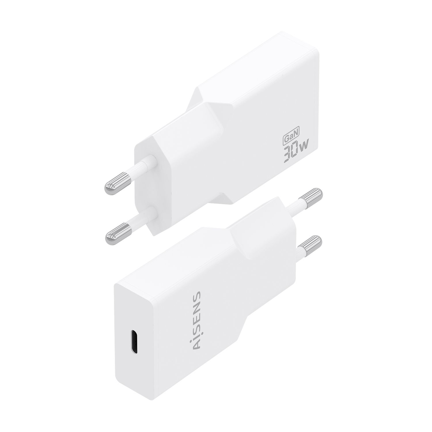 A110-1001 - Cargador de Pared AISENS Ultra Delgado GaN 30W PD 3.0 QC 3.0 1xUSB-C Blanco (A110-1001)