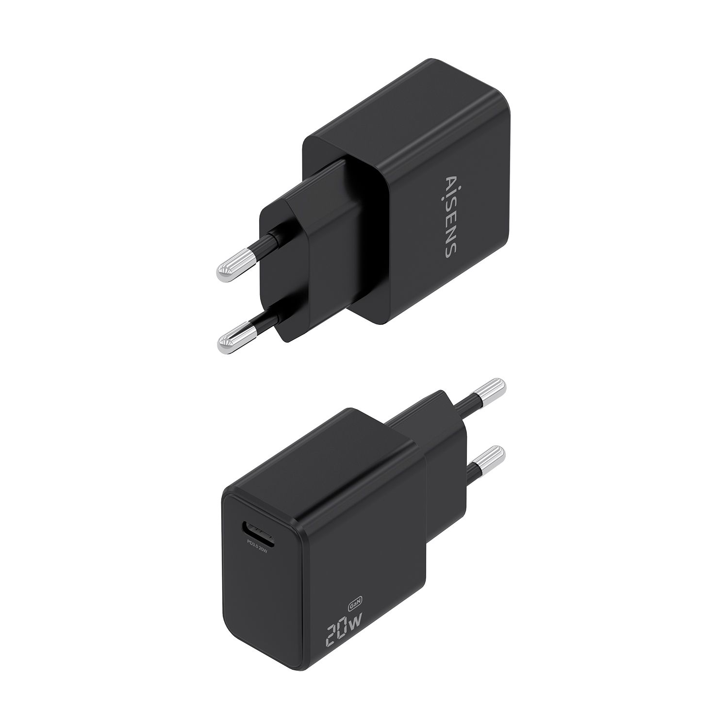 A110-1024 - Cargador de Pared AISENS GaN 20W PD 3.0 QC 3.0 1xUSB-C Negro (A110-1023)