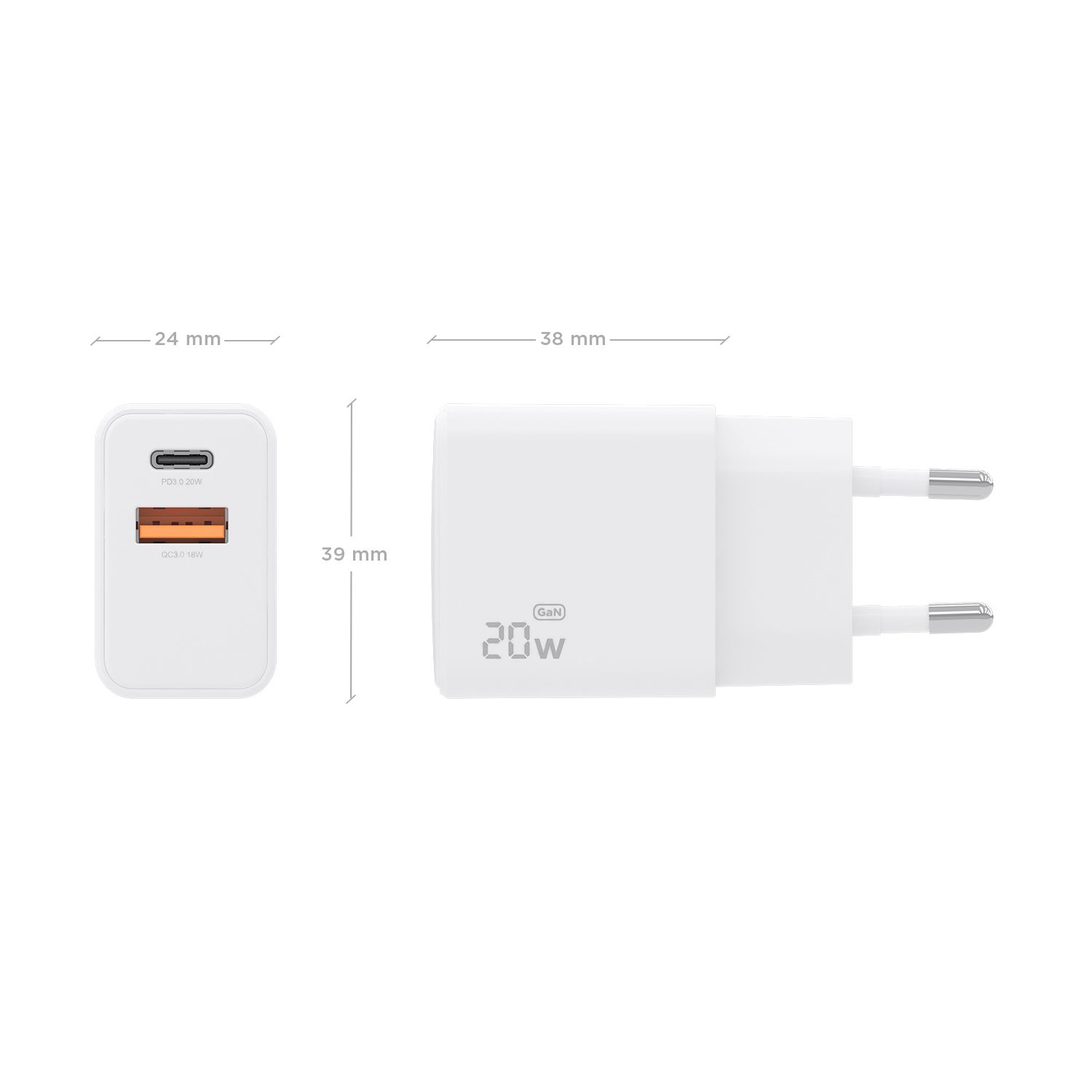 A110-1025 - Cargador de Pared AISENS GaN 20W PD 3.0 QC 3.0 1xUSB-C Blanco (A110-1025)