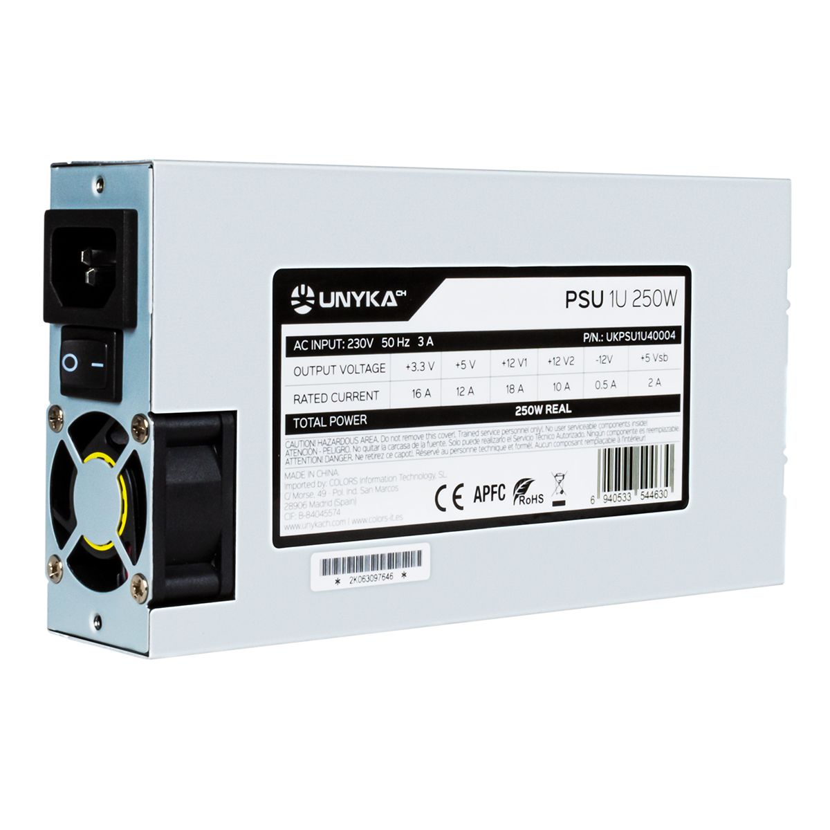 UKPSU1U40004 - Fuente UNYKA FLEX 1U Est�ndar APFC 250W para Caja Rack 19? Plata (UKPSU1U40004)