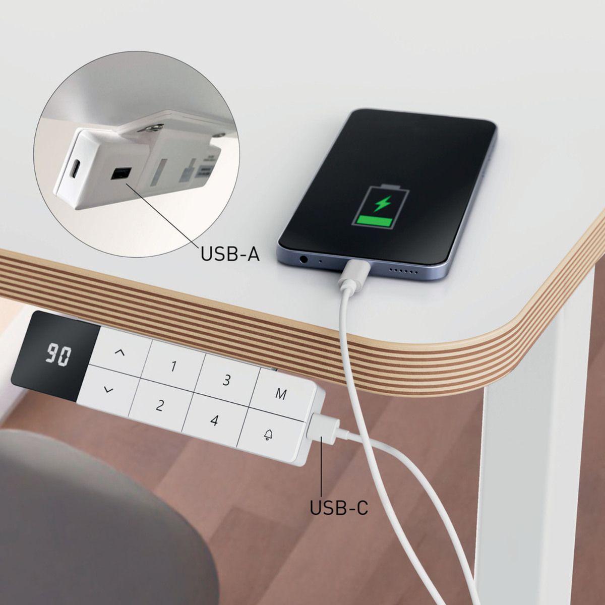 6770-00-01 - Escritorio Leitz ERGO 120x70cm altura regulable el�ctricamente 72 a 118cm , puertos Usb-A y Usb-C, Blanco. (6770-00-01)