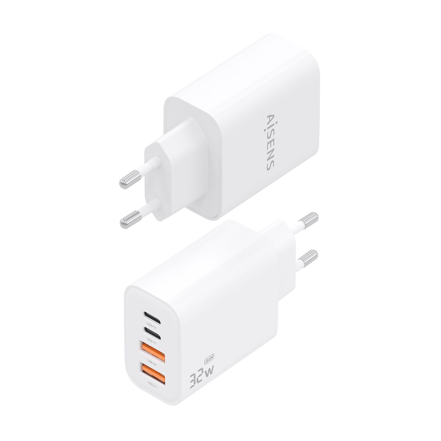 A110-1027 - Cargador de Pared AISENS GaN 32W PD 3.0 QC 3.0 2xUSB-A 2xUSB-C Blanco (A110-1027)