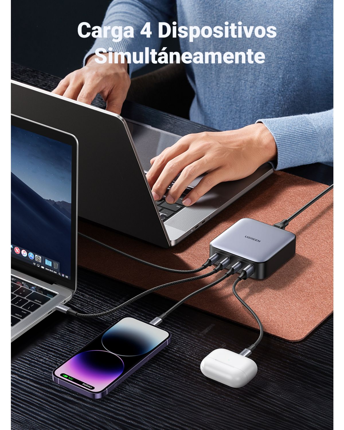90928 - Cargador UGREEN Nexode Universal. USB-A+3�USB-C 100W. Gris. Tipo: Cargador de sobremesa (90928)