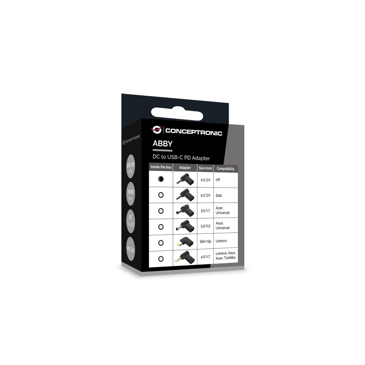 ABBY15PC01 - Adaptador CONCEPTRONIC USB-C a DC 4.5x3.0mm 18-20V para HP (ABBY15PC01)