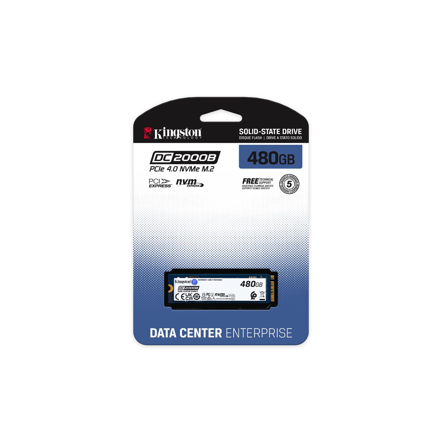 SEDC2000BM8/480G - Disco SSD Kingston DC2000B 480Gb M.2 2280 NVMe PCIe 4.0 3D TLC Lectura 7000 Mb/s Escritura 800 Mb/s Servidor (SEDC2000BM8/480G)