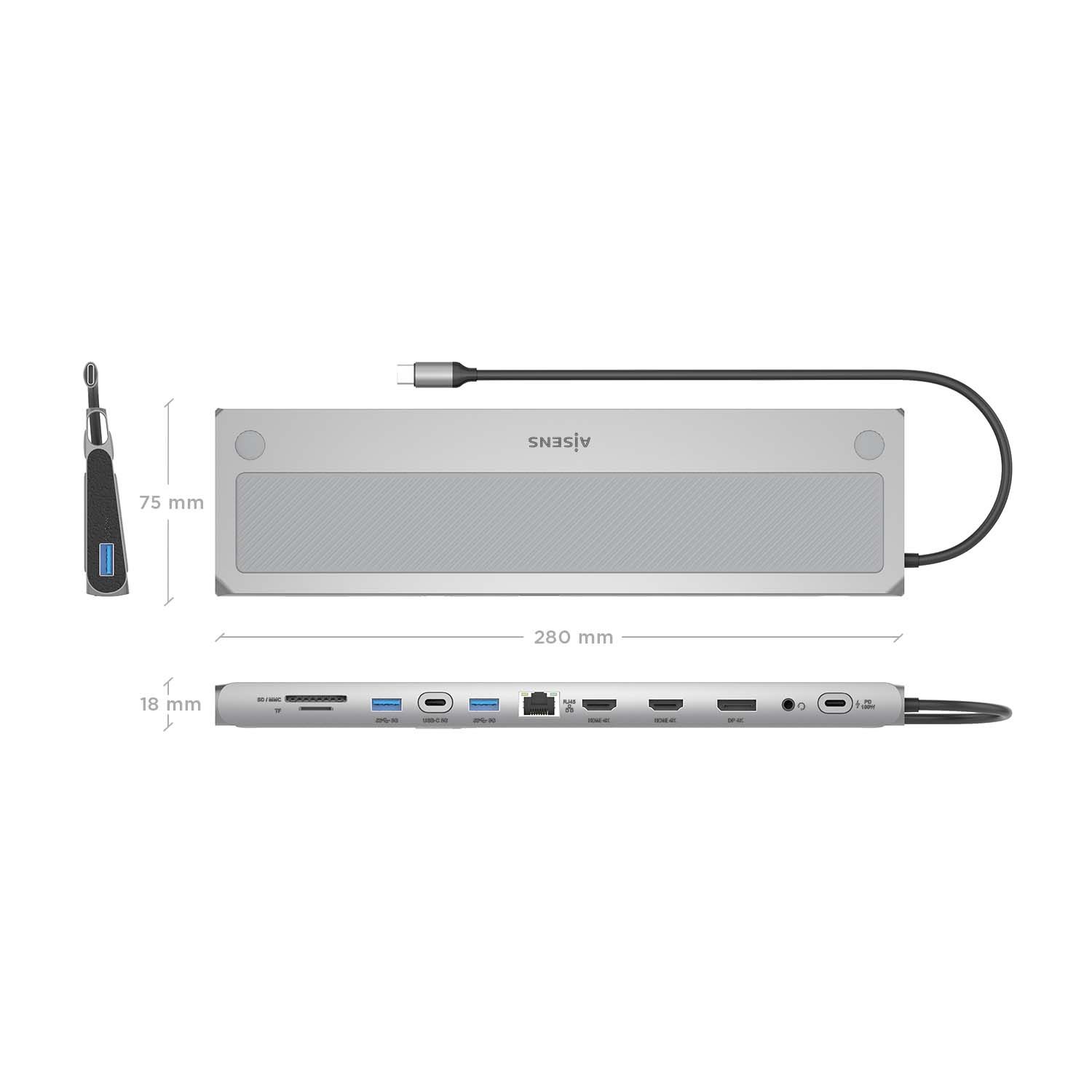 ASUC-12P020-GR - Docking Station AISENS 4K UHD USB-C 3.0 a 3xUSB 2.0/1xUSB-C 3.0/1xDP/2xHDMI/1xRJ45 HDCP Gris (ASUC-12P020-GR)