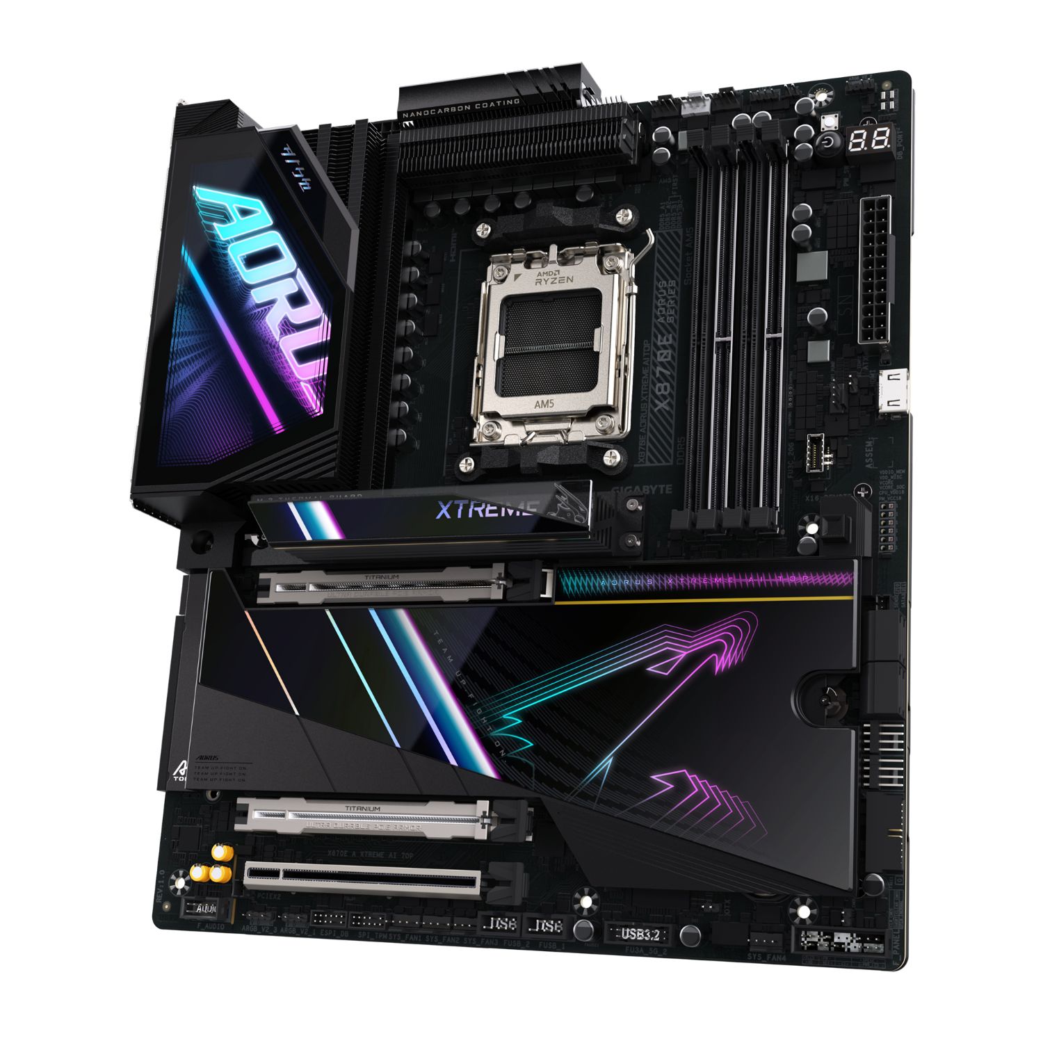 9AX87EXAT-00-G10 - Placa base GIGABYTE X870E AORUS XTREME AI TOP:(AM5) 4DDR5 M.2 SATA3 PCIe USB 2.0 USB-A 3.1 USB-C 4.0 DP HDMI RJ45 7.1 ATX WiFi 7 Bluetooth 5.3 Ethernet 10GbE