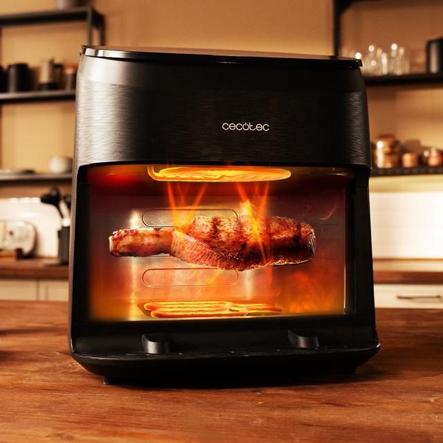 A01_EU01_101135 - Freidora de aire CECOTEC Cecofry&Grill Smokin 6500 con doble grill y ahumador para dorado perfecto y sabor de parrilla en carnes, capacidad de 6,5 litros y potencia de 2200 W para platos saludables.(A01_EU01_101135)