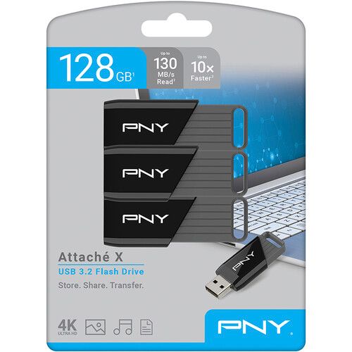 P-FD128X3ATTX-GE - Pendrive PNY Attach X 128Gb USB-A 2.0 130 Mb/s 3 Unidades Negro (P-FD128X3ATTX-GE)