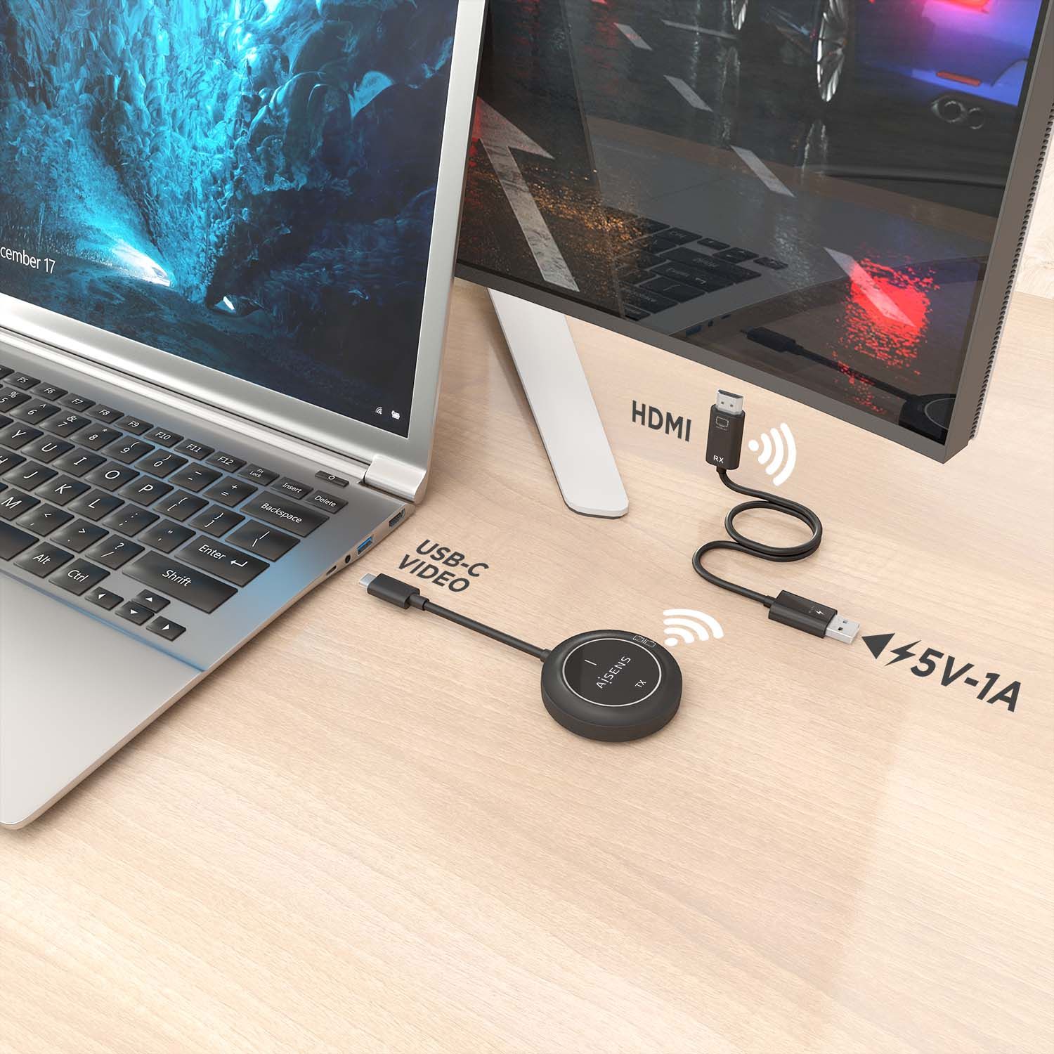 ASWL-H2KC30M003-BK - Adaptador/Transmisor de Vdeo Inalmbrico AISENS USB-C a HDMI Negro (ASWL-H2KC30M003-BK)