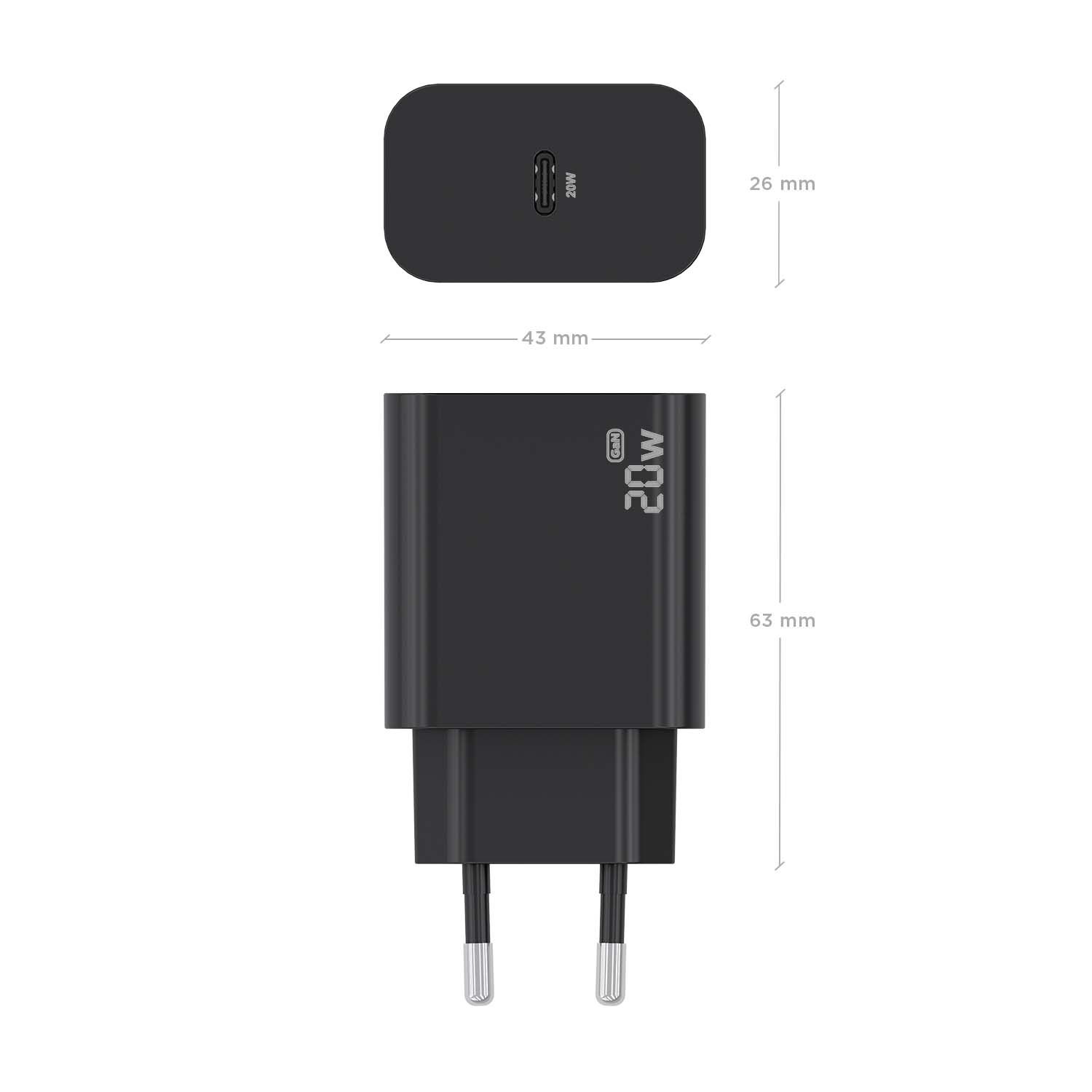A110-0939 - Cargador de Pared AISENS 1xUSB-C 20W PD 3.0 QC 2.0 Negro (A110-0939)
