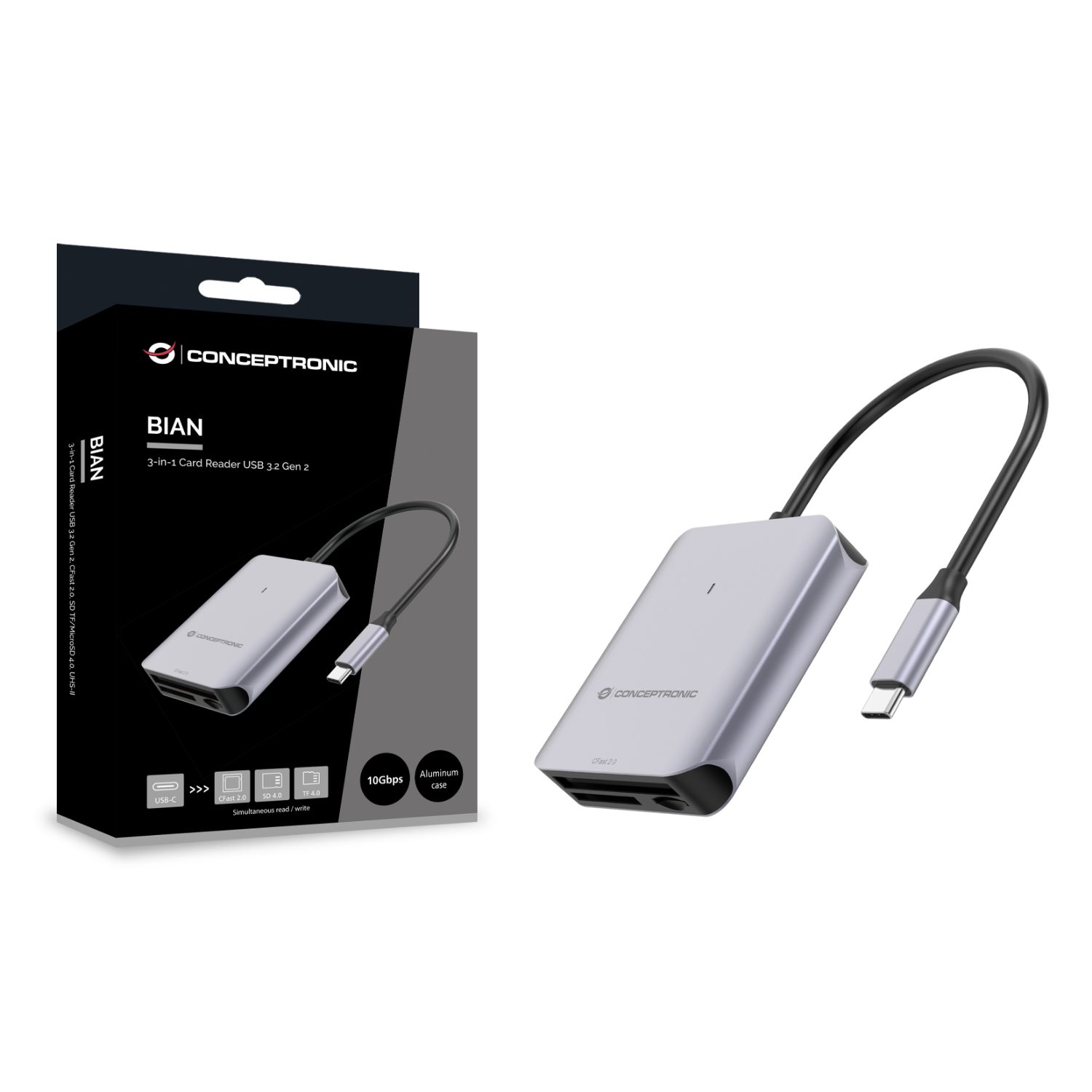 BIAN09G - Lector Tarjetas CONCEPTRONIC USB-C 3.1 Micro SD (Transflash)/Micro SDHC/Micro SDXC/SD/SDHC Gris (BIAN09G)