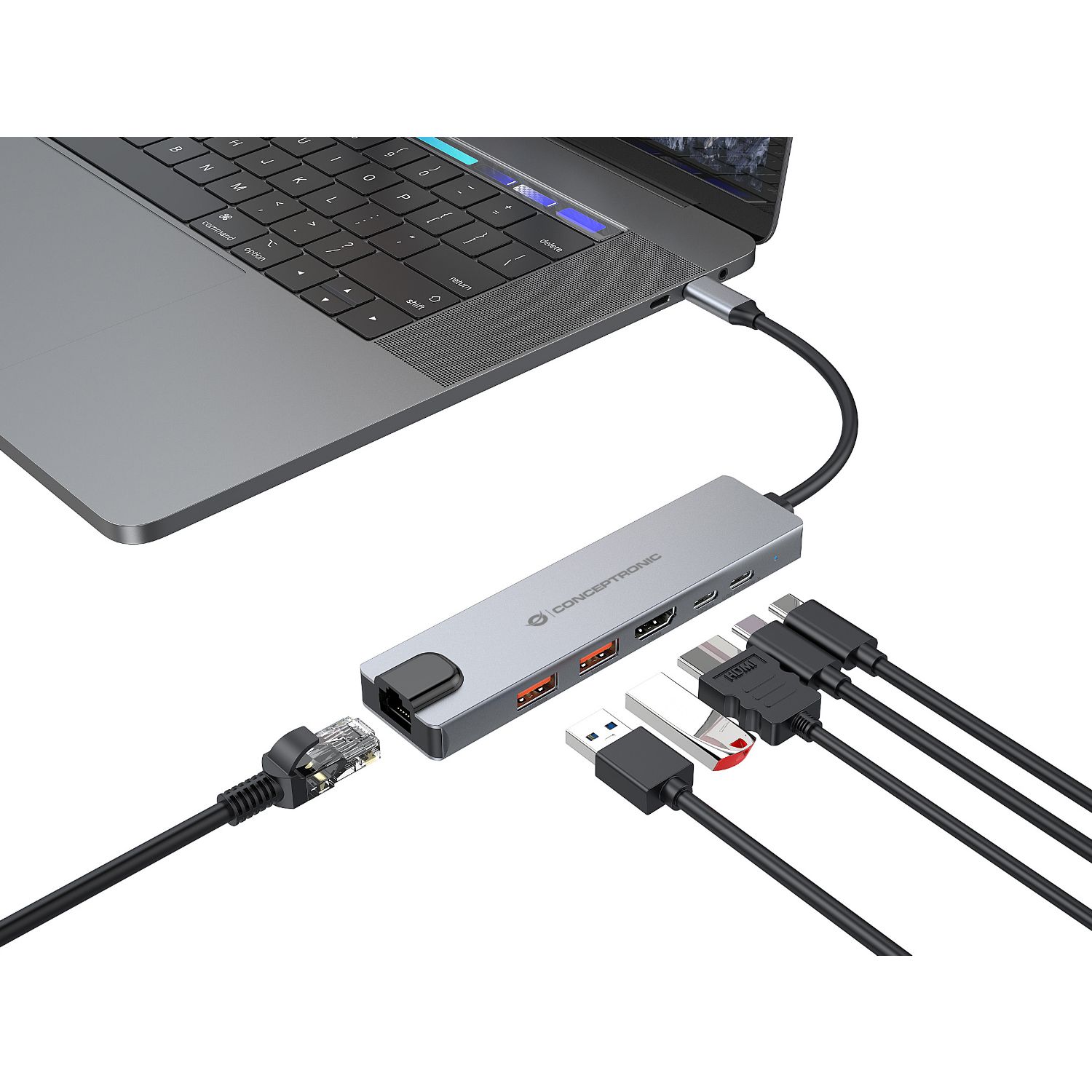 DONN29G - Docking Station CONCEPTRONIC 6en1 USB-C a USB-A 3.1/USB-C 3.1/USB PD 140W/HDMI 2.0 Gris (DONN29G)