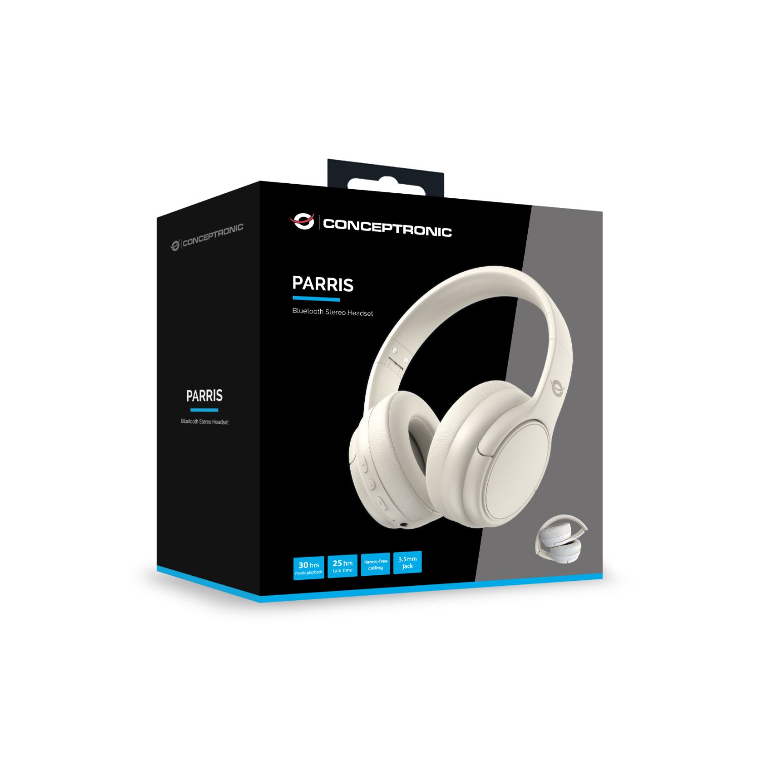 PARRIS03C - Auriculares CONCEPTRONIC Circumaurales Plegables Micrfono Integrado Bluetooth 5.4 3.5mm Blanco (PARRIS03C)