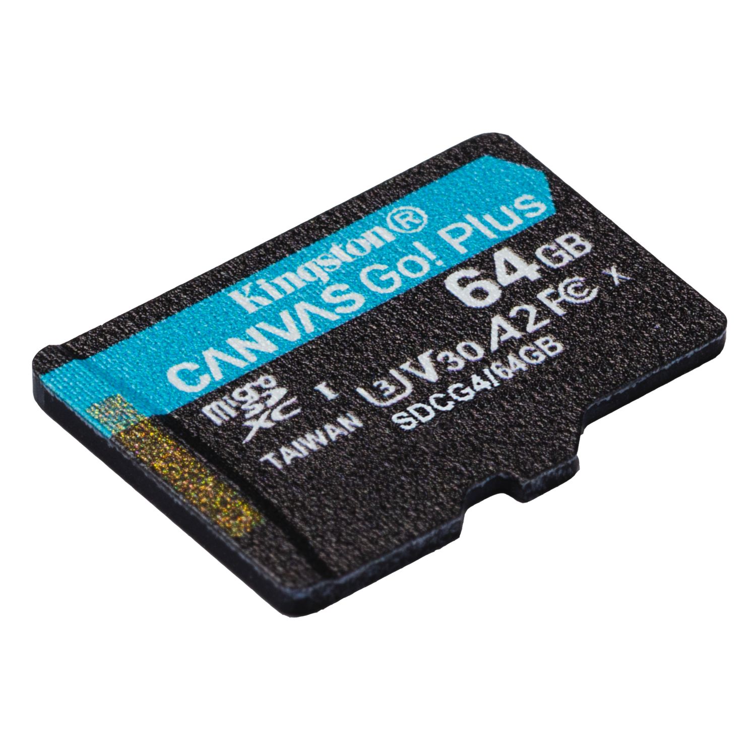 SDCG4/64GB - Tarjeta Memoria Kingston Micro SDXC Canvas Go Plus 200R 64Gb Clase 10 UHS-I Class 3 (U3) V30 A2 Lectura 200 Mb/s Negro/Turquesa + Adaptador SD (SDCG4/64GB)