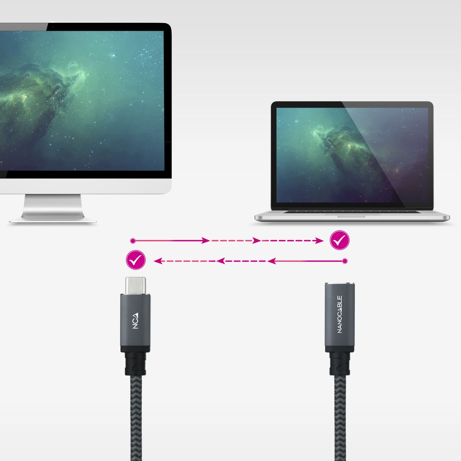 10.01.4500-COMB - Cable NANOCABLE Usb-C3.2/M a Usb-C/H, 100W/5A, 4K/60Hz, 50cm, mallado de algodn, Negro. (10.01.4500-COMB)