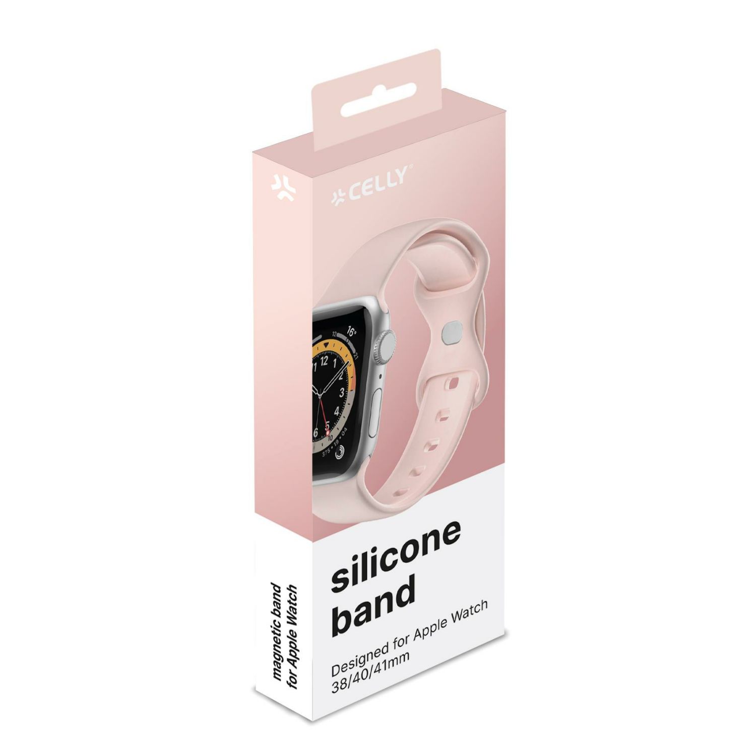 WBANDSIL40BP - Correa CELLY para AppleWatch con sistema de cierre con pasador, 38/40/41mm, de silicona suave Rosa (WBANDSIL40BP)