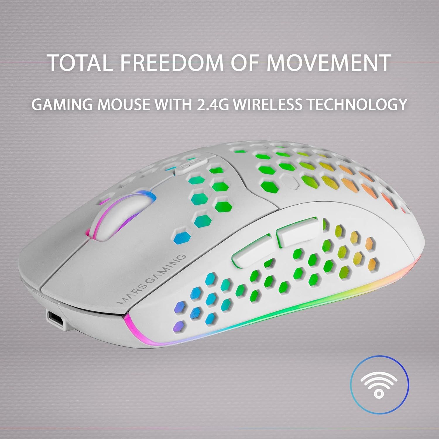 OUT4787 - Ratn Mars Gaming RGB RF 2.4GHz Blanco (MMW3W) Perfecto estado. Caja original deteriorada. (OUT4787)