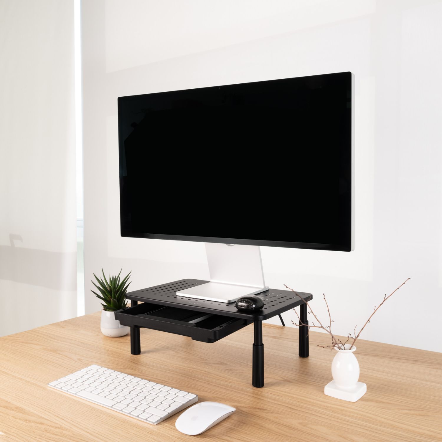 TQMR087 - Soporte Elevador TOOQ con Cajn para Monitor/Porttil, hasta 20Kg, Negro (TQMR087)