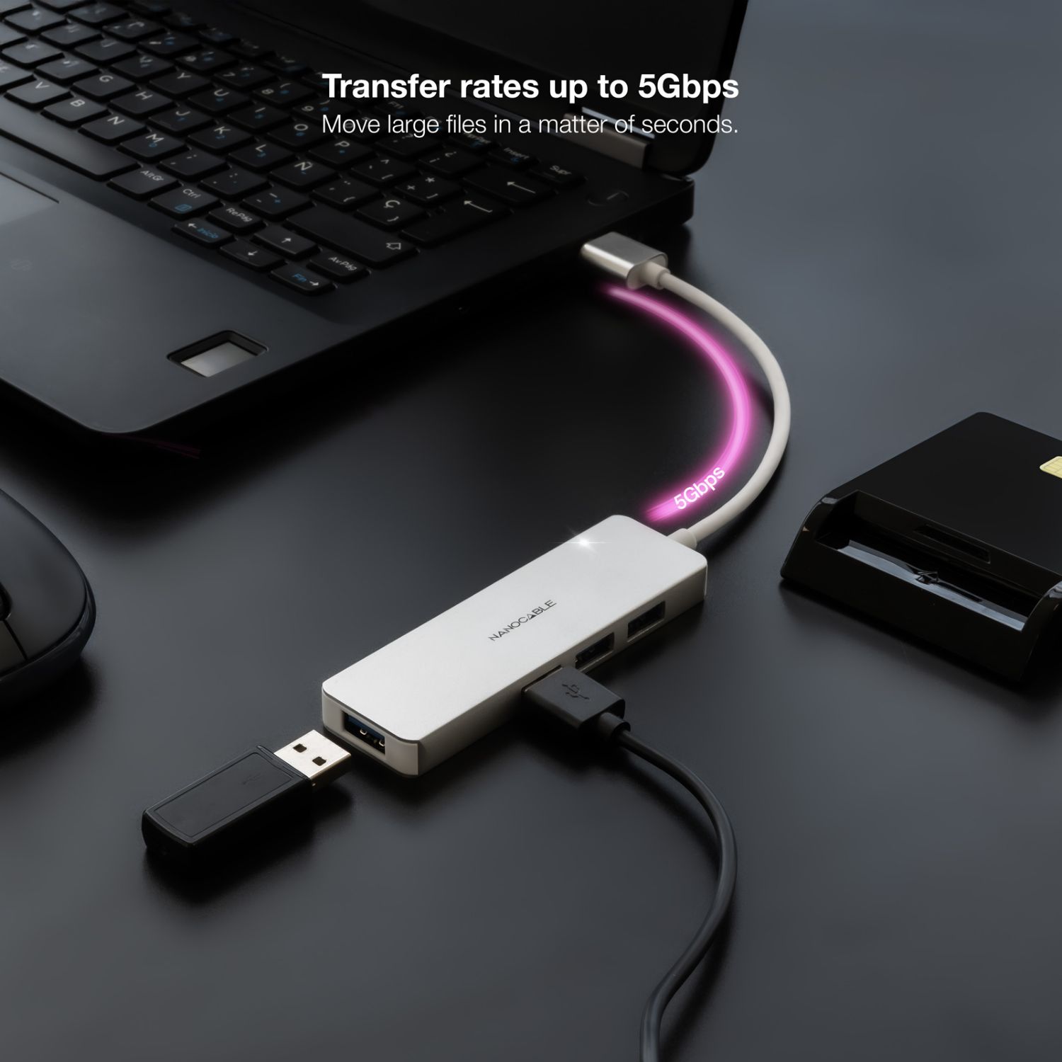 10.16.4602 - Hub Nanocable Usb3.0/M a 4xUsb-A/H Gris (10.16.4602)