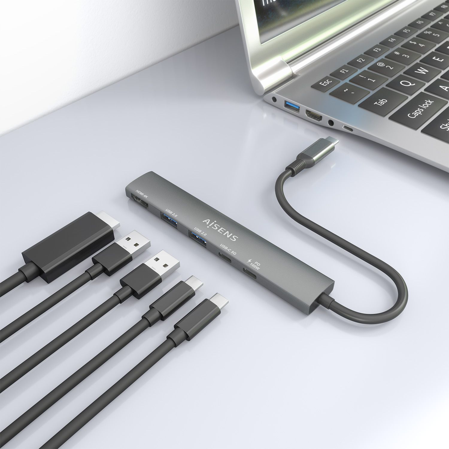 ASUC-5P022-GR - Docking Station AISENS 5en1 USB-C HDMI Gris (ASUC-5P022-GR)