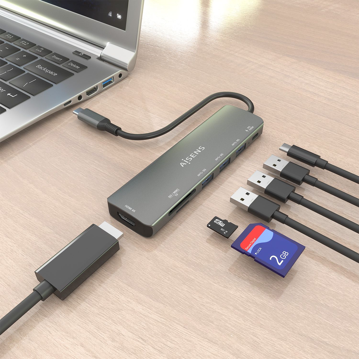 ASUC-7P025-GR - Docking AISENS 7en1 Usb-C a 1xHDMI/ 3xUsb-A/ 1xUsb-C PD/ 1xLector Tarjetas. Gris (ASUC-7P025-GR)