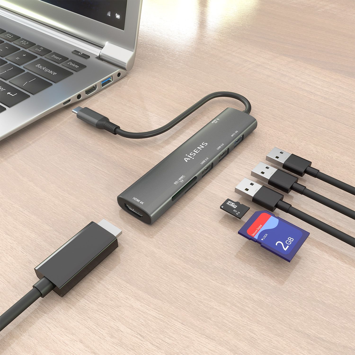 ASUC-7P027-GR - Docking AISENS 7en1 Usb-C a 1xHDMI/ 3xUsb-A/ 1xUsb Tipo-C PD/ 1xLector Tarjetas. Gris (ASUC-7P027-GR)
