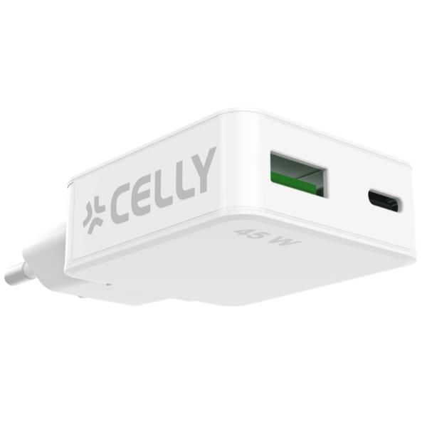 SLIMTC1C1A45WWH - Cargador CELLY GaN Slim 45W Usb-A/Usb-C Blanco (SLIMTC1C1A45WWH)