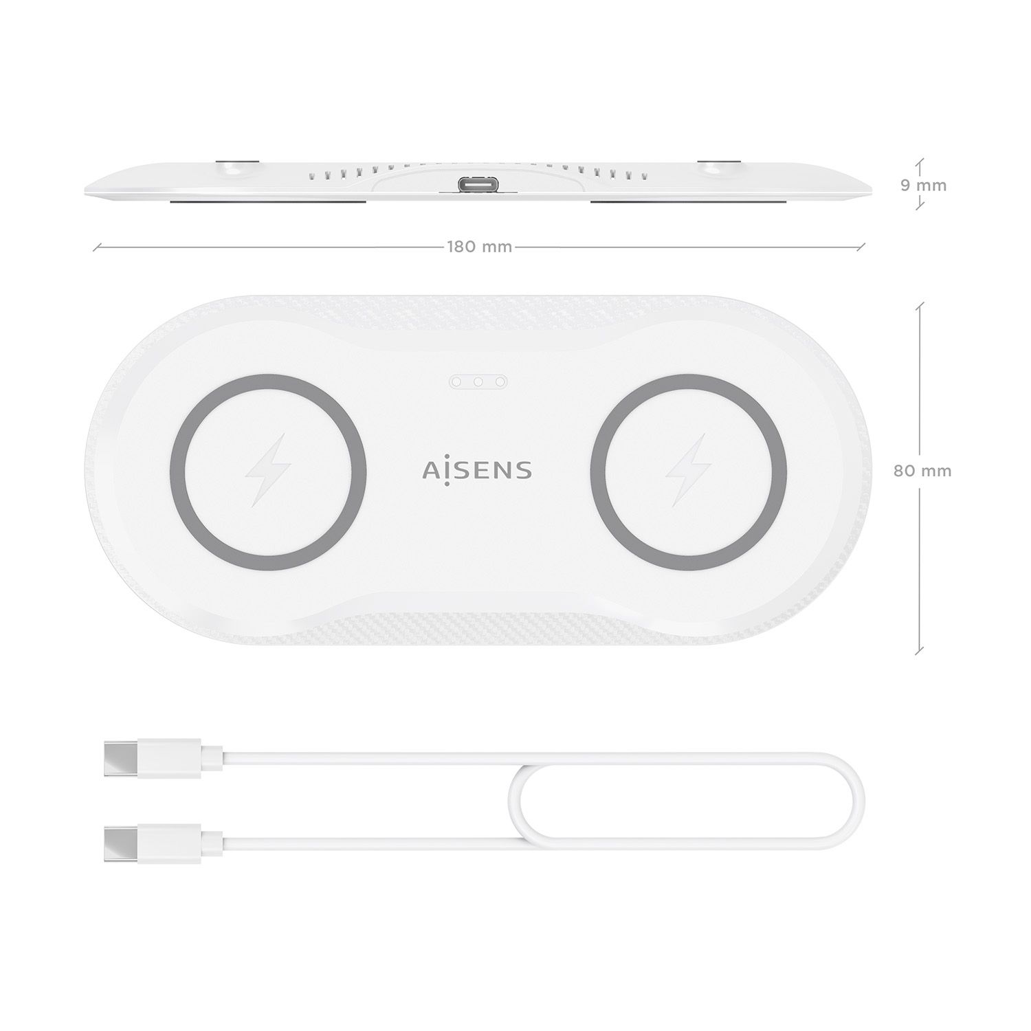 ASCH-15W2WC059-W - Estacin de Carga AISENS Inalmbrica Qi 2en1 Usb-C Blanco (ASCH-15W2WC059-W)