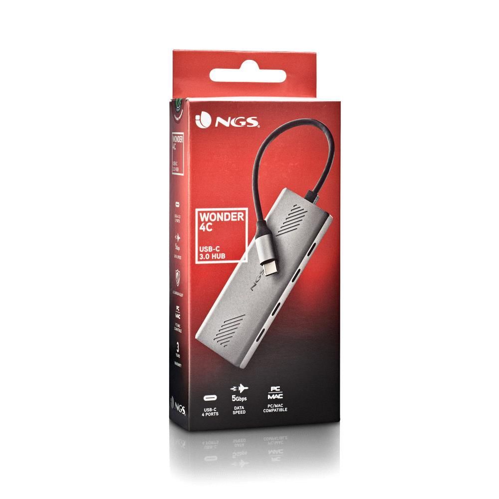 WONDER4C - Hub NGS Multipuerto Usb-C a 4Usb-C, Carcasa fabricada en aluminio, cable 15cm. (WONDER4C)