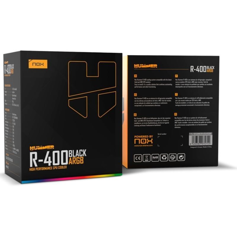 NXHUMMERR400ARGBBK - Ventilador CPU Nox Hummer R-400 ARGB 120mm Negro (NXHUMMERR400ARGBBK)